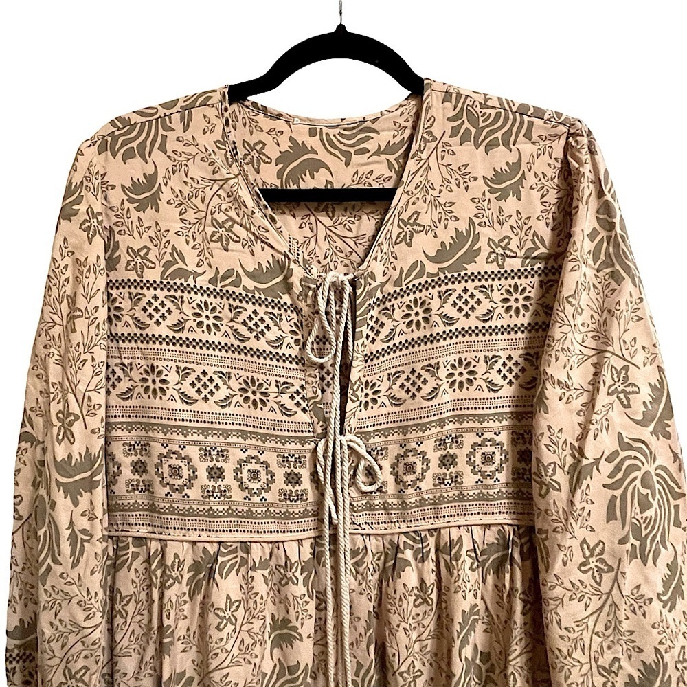 R.Vivimos Long Sleeve Floral Print Retro V Neck Tassel Bohemian Midi Dress Sz XL - Picture 5 of 10